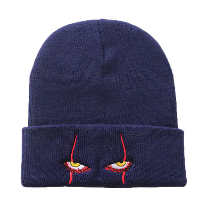 Scary Eyes Embroidery Knit Beanie for Cold Weather