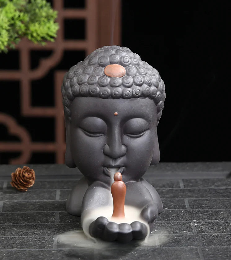 Buddha Incense Burner with Monks and Backflow Feature
