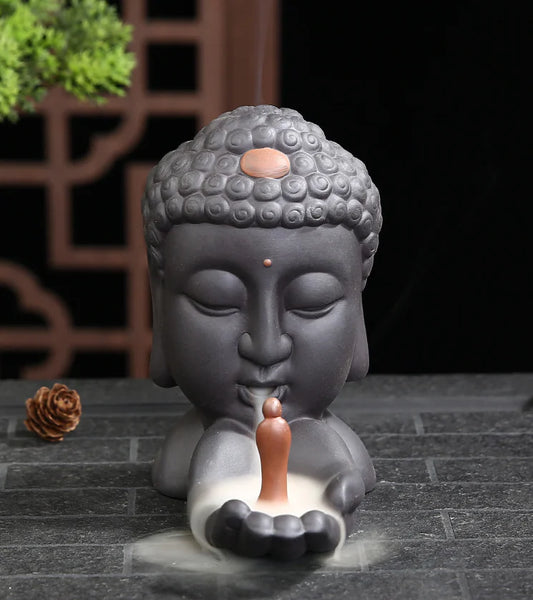 Buddha Incense Burner with Monks and Backflow Feature